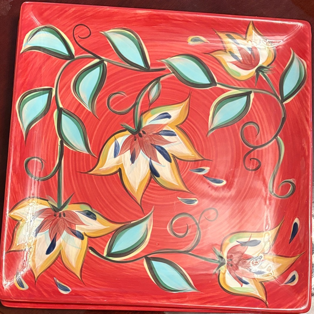 2 Southern Living Red and White Serving Platters